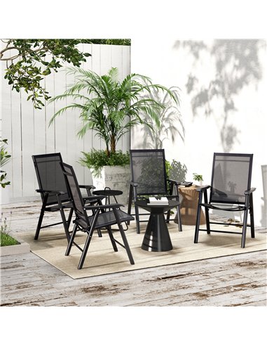 Outsunny Set of 4 Foldable Metal Garden Chairs Outdoor Patio Park Dining Seat Furniture Black