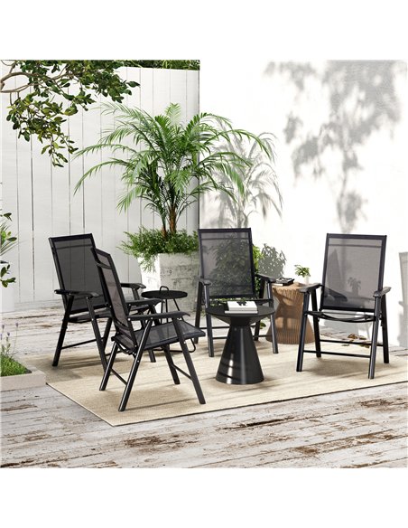 Outsunny Set of 4 Foldable Metal Garden Chairs Outdoor Patio Park Dining Seat Furniture Black - pic 130068 | FastDaddyshop