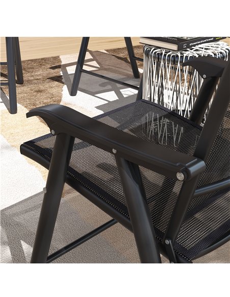 Outsunny Set of 4 Foldable Metal Garden Chairs Outdoor Patio Park Dining Seat Furniture Black - pic 130070 | FastDaddyshop