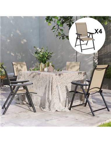 Outsunny Set of Four Folding Outdoor Chairs - Brown/Black