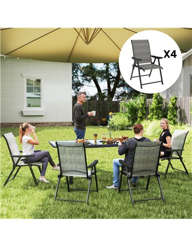Outsunny Set of Four Folding Outdoor Chairs - Black/Grey