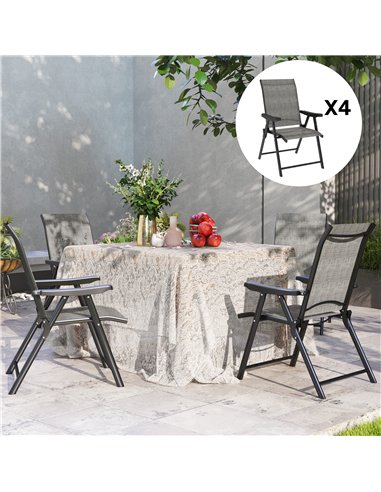 Outsunny Set of Four Folding Outdoor Chairs - Black/Grey