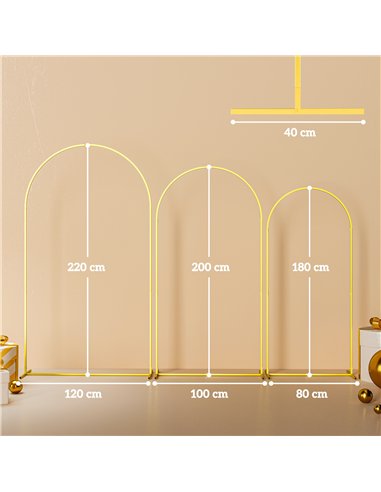 Outsunny Wedding Arch Frame Set, 2.2, 2, 1.8 m Metal Arch Backdrop Stand Set of 3, Balloon Arch Stand Set for Birthday Party, Br