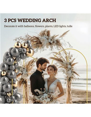 Outsunny Wedding Arch Frame Set, 2.2, 2, 1.8 m Metal Arch Backdrop Stand Set of 3, Balloon Arch Stand Set for Birthday Party, Br