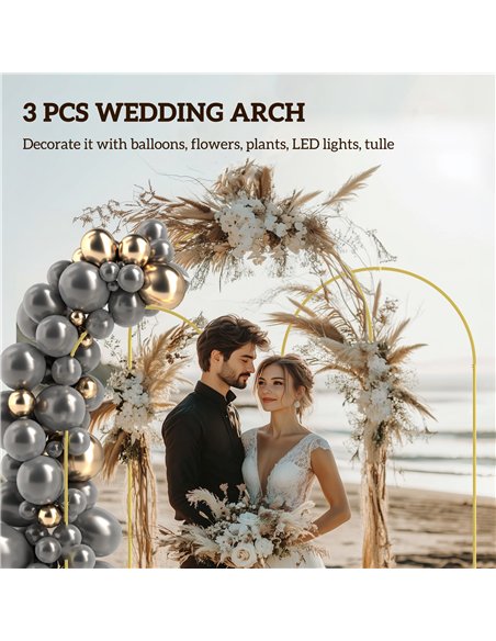 Outsunny Wedding Arch Frame Set, 2.2, 2, 1.8 m Metal Arch Backdrop Stand Set of 3, Balloon Arch Stand Set for Birthday Party, Br - pic 130101 | FastDaddyshop