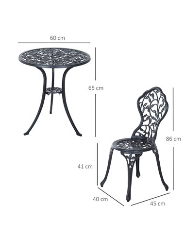 Outsunny 3 Pcs Cast Aluminum Bistro Set Garden Furniture Dining Table Chairs Antique Outdoor Seat Patio Seater