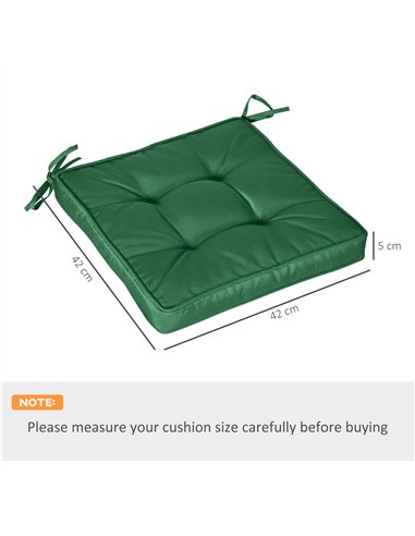Outsunny Set of 4 Garden Seat Cushion with Ties, 42 x 42cm Replacement Dining Chair Seat Pad, Green