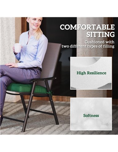 Outsunny Set of 4 Garden Seat Cushion with Ties, 42 x 42cm Replacement Dining Chair Seat Pad, Green