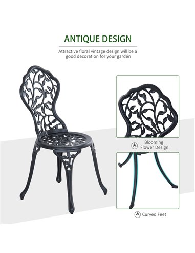 Outsunny 3 Pcs Cast Aluminum Bistro Set Garden Furniture Dining Table Chairs Antique Outdoor Seat Patio Seater