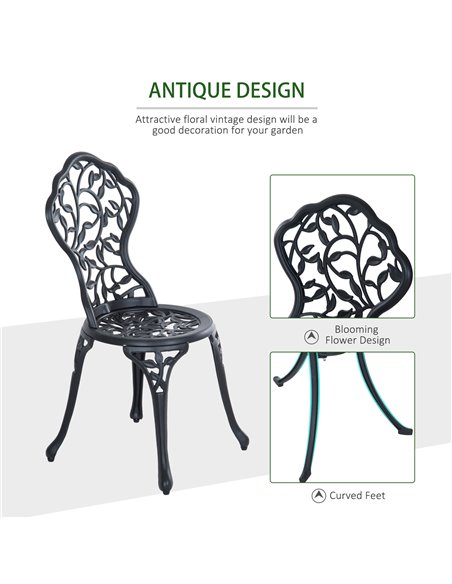 Outsunny 3 Pcs Cast Aluminum Bistro Set Garden Furniture Dining Table Chairs Antique Outdoor Seat Patio Seater - pic 13013 | FastDaddyshop