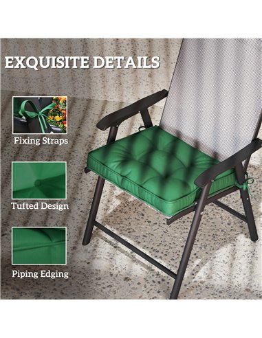 Outsunny Set of 4 Garden Seat Cushion with Ties, 42 x 42cm Replacement Dining Chair Seat Pad, Green