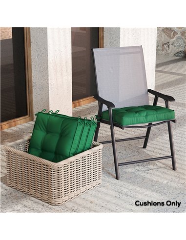 Outsunny Set of 4 Garden Seat Cushion with Ties, 42 x 42cm Replacement Dining Chair Seat Pad, Green