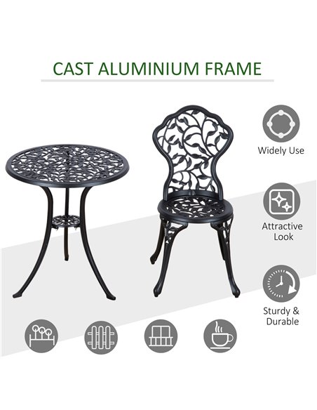Outsunny 3 Pcs Cast Aluminum Bistro Set Garden Furniture Dining Table Chairs Antique Outdoor Seat Patio Seater - pic 13014 | FastDaddyshop