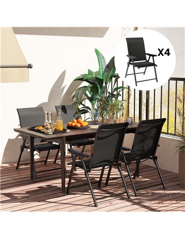 Outsunny Set of Four Folding Outdoor Chairs - Black