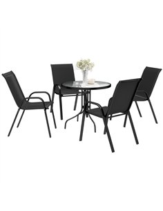 Outsunny Five-Piece Steel Patio Set, with Glass-Top Table - Black