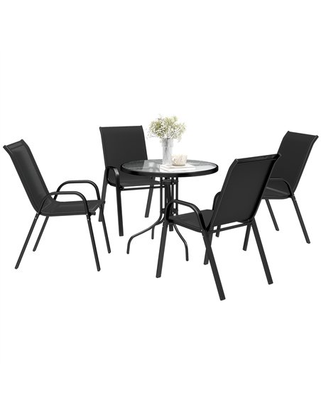 Outsunny Five-Piece Steel Patio Set, with Glass-Top Table - Black - pic 130161 | FastDaddyshop