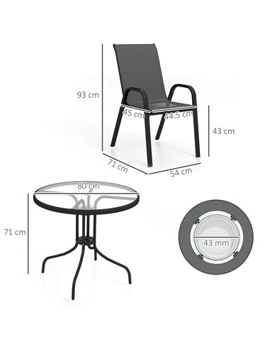 Outsunny Five-Piece Steel Patio Set, with Glass-Top Table - Black