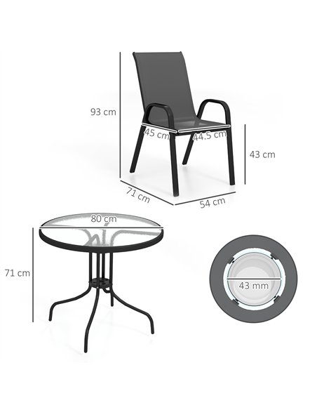 Outsunny Five-Piece Steel Patio Set, with Glass-Top Table - Black - pic 130163 | FastDaddyshop