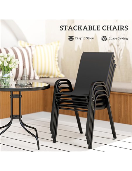 Outsunny Five-Piece Steel Patio Set, with Glass-Top Table - Black - pic 130164 | FastDaddyshop
