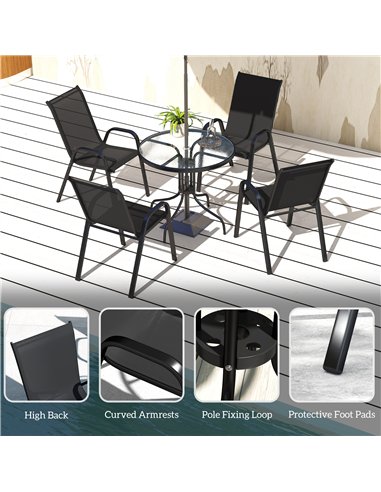 Outsunny Five-Piece Steel Patio Set, with Glass-Top Table - Black