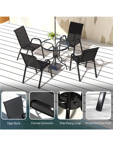 Outsunny Five-Piece Steel Patio Set, with Glass-Top Table - Black - pic 130167 | FastDaddyshop
