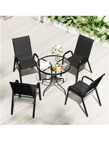Outsunny Five-Piece Steel Patio Set, with Glass-Top Table - Black