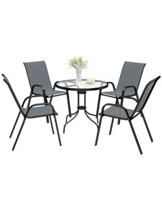 Outsunny Five-Piece Steel Patio Set, with Glass-Top Table - Dark Grey