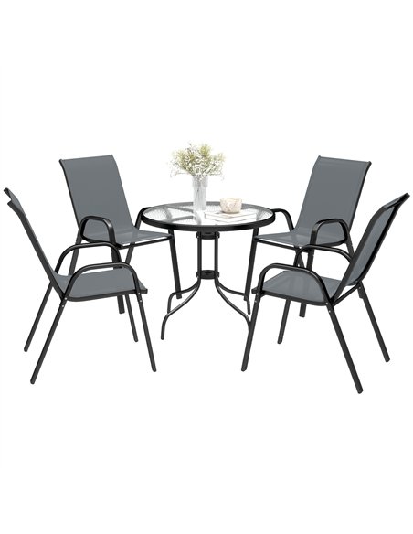 Outsunny Five-Piece Steel Patio Set, with Glass-Top Table - Dark Grey - pic 130179 | FastDaddyshop