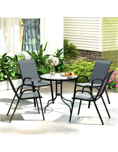 Outsunny Five-Piece Steel Patio Set, with Glass-Top Table - Dark Grey