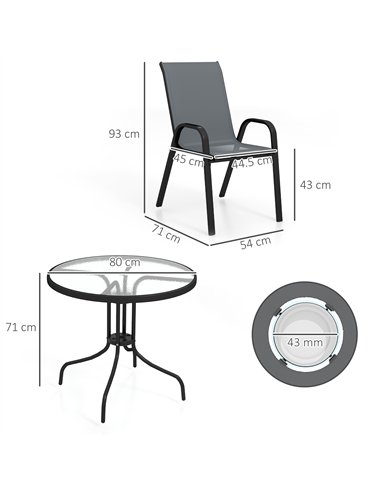 Outsunny Five-Piece Steel Patio Set, with Glass-Top Table - Dark Grey