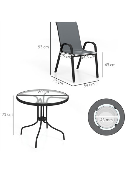 Outsunny Five-Piece Steel Patio Set, with Glass-Top Table - Dark Grey - pic 130181 | FastDaddyshop