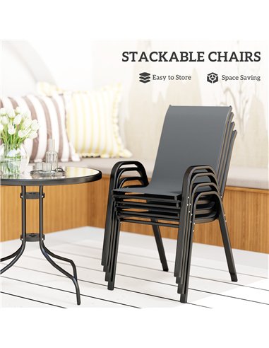 Outsunny Five-Piece Steel Patio Set, with Glass-Top Table - Dark Grey