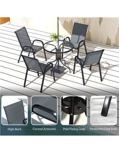 Outsunny Five-Piece Steel Patio Set, with Glass-Top Table - Dark Grey