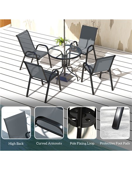 Outsunny Five-Piece Steel Patio Set, with Glass-Top Table - Dark Grey - pic 130185 | FastDaddyshop