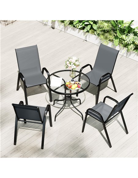 Outsunny Five-Piece Steel Patio Set, with Glass-Top Table - Dark Grey - pic 130186 | FastDaddyshop