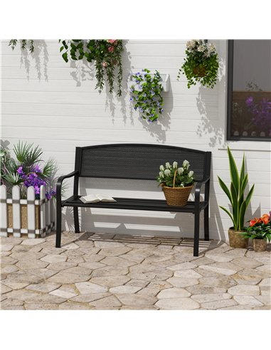Outsunny Garden Bench Furniture Patio Park 2 Person Chair Seat Steel Black 120cm Outdoor