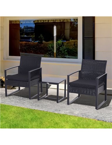 Outsunny Rattan Garden Furniture 2 Seater PE Rattan Wicker Patio Bistro Set Weave Conservatory Sofa Coffee Table and Chairs Set 