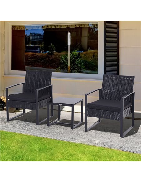 Outsunny Rattan Garden Furniture 2 Seater PE Rattan Wicker Patio Bistro Set Weave Conservatory Sofa Coffee Table and Chairs Set  - pic 13019 | FastDaddyshop