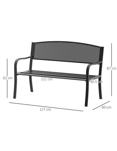 Outsunny Garden Bench Furniture Patio Park 2 Person Chair Seat Steel Black 120cm Outdoor