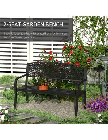 Outsunny Garden Bench Furniture Patio Park 2 Person Chair Seat Steel Black 120cm Outdoor