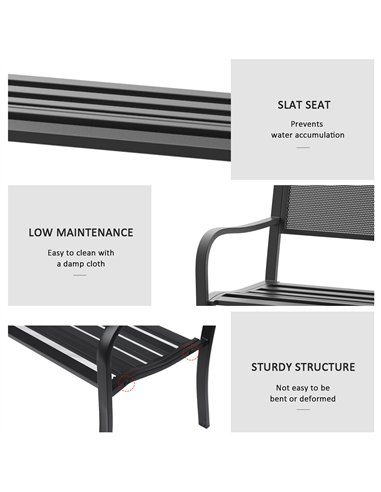 Outsunny Garden Bench Furniture Patio Park 2 Person Chair Seat Steel Black 120cm Outdoor