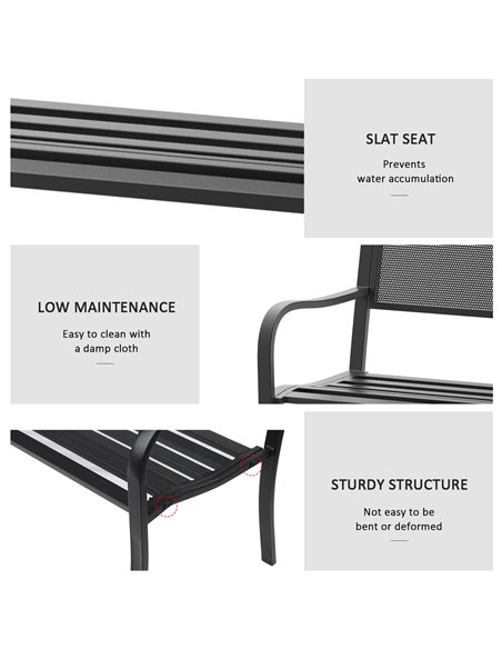 Outsunny Garden Bench Furniture Patio Park 2 Person Chair Seat Steel Black 120cm Outdoor - pic 130192 | FastDaddyshop