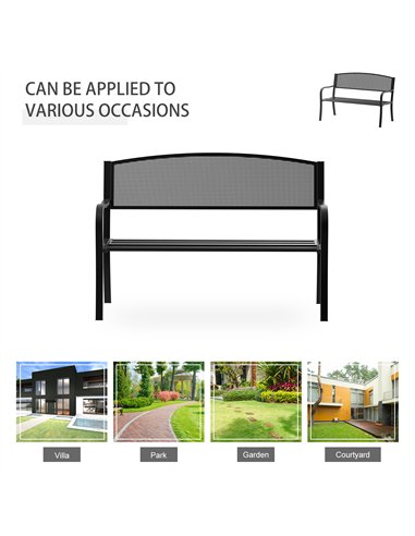 Outsunny Garden Bench Furniture Patio Park 2 Person Chair Seat Steel Black 120cm Outdoor