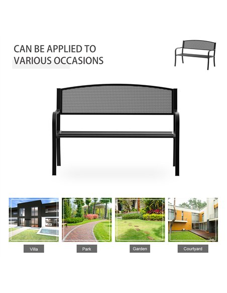 Outsunny Garden Bench Furniture Patio Park 2 Person Chair Seat Steel Black 120cm Outdoor - pic 130193 | FastDaddyshop