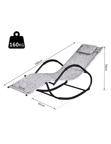 Outsunny Steel Frame Zero Gravity Rocking Lounge Chair w/ Pillow Grey