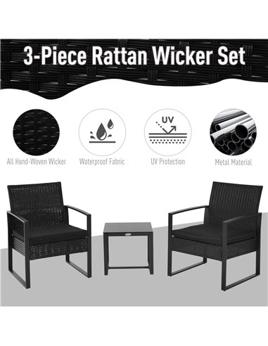 Outsunny Rattan Garden Furniture 2 Seater PE Rattan Wicker Patio Bistro Set Weave Conservatory Sofa Coffee Table and Chairs Set 