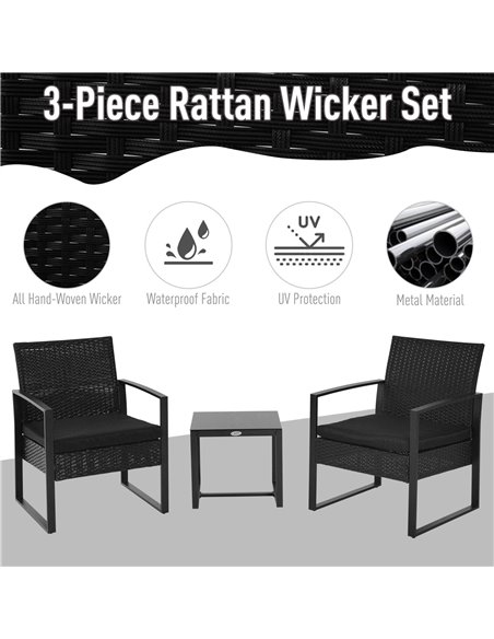 Outsunny Rattan Garden Furniture 2 Seater PE Rattan Wicker Patio Bistro Set Weave Conservatory Sofa Coffee Table and Chairs Set  - pic 13020 | FastDaddyshop