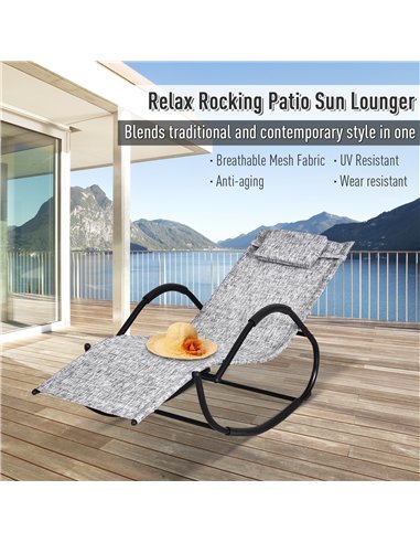 Outsunny Steel Frame Zero Gravity Rocking Lounge Chair w/ Pillow Grey