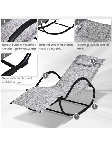Outsunny Steel Frame Zero Gravity Rocking Lounge Chair w/ Pillow Grey