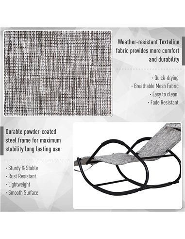 Outsunny Steel Frame Zero Gravity Rocking Lounge Chair w/ Pillow Grey